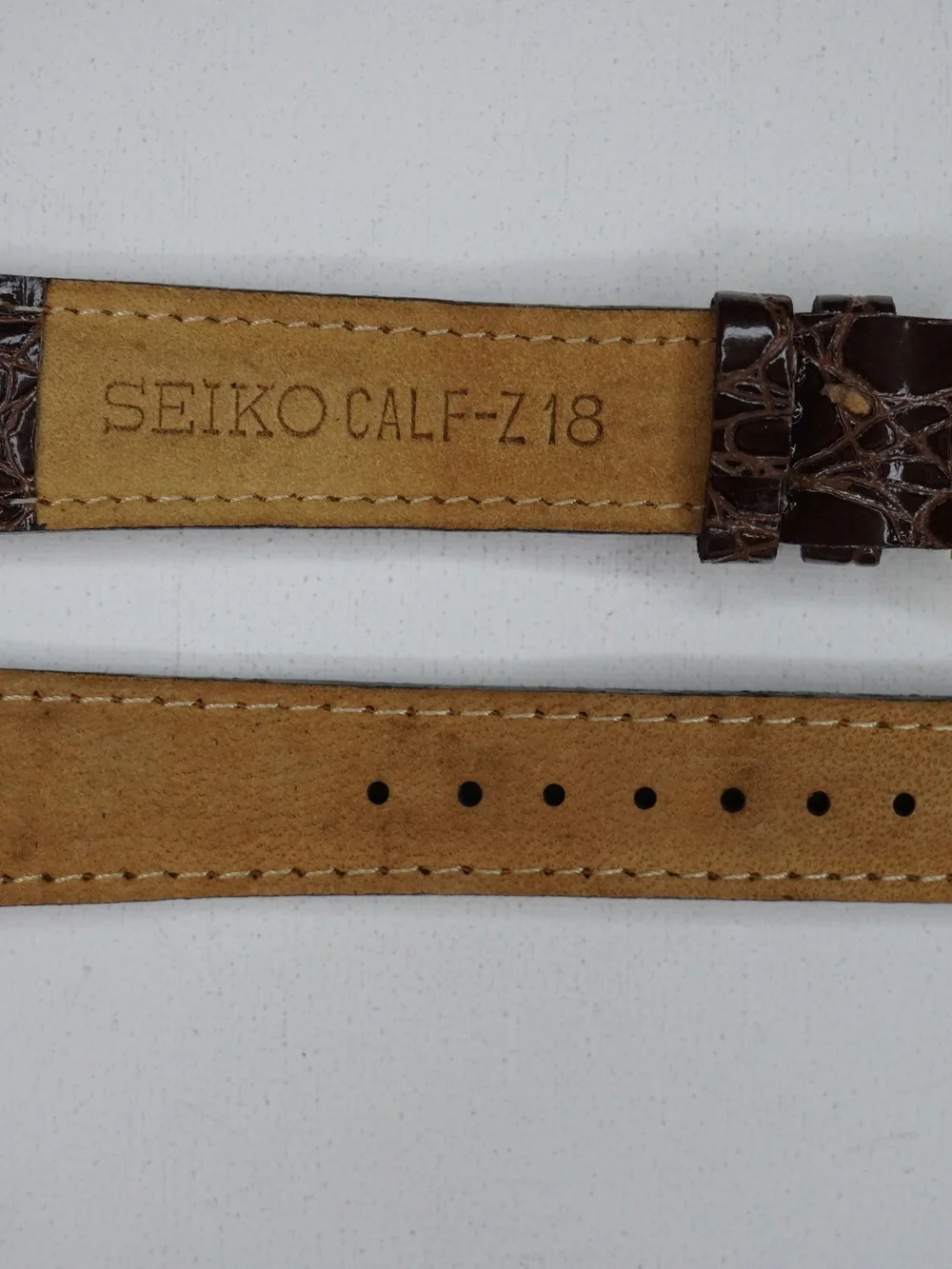 Original Seiko CALF-Z18 18mm Brown Crocodile-Embossed Leather Strap Gold Buckle